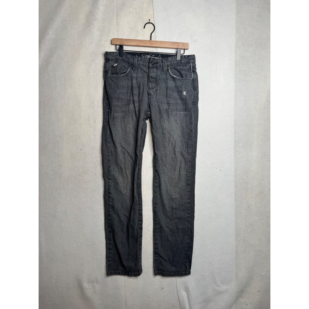 Vans Off The Wall Mens Faded Black Denim Jeans Straight Leg Button Fly 32x34‎